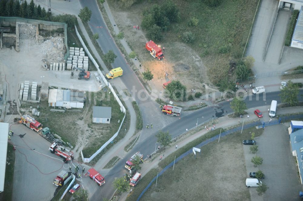 Aerial photograph Storkow (Mark) - Smoke and flames during the fire fighting to fire beim Entsorgungsfachbetrieb Kiesewetter GmbH in Storkow (Mark) in the state Brandenburg