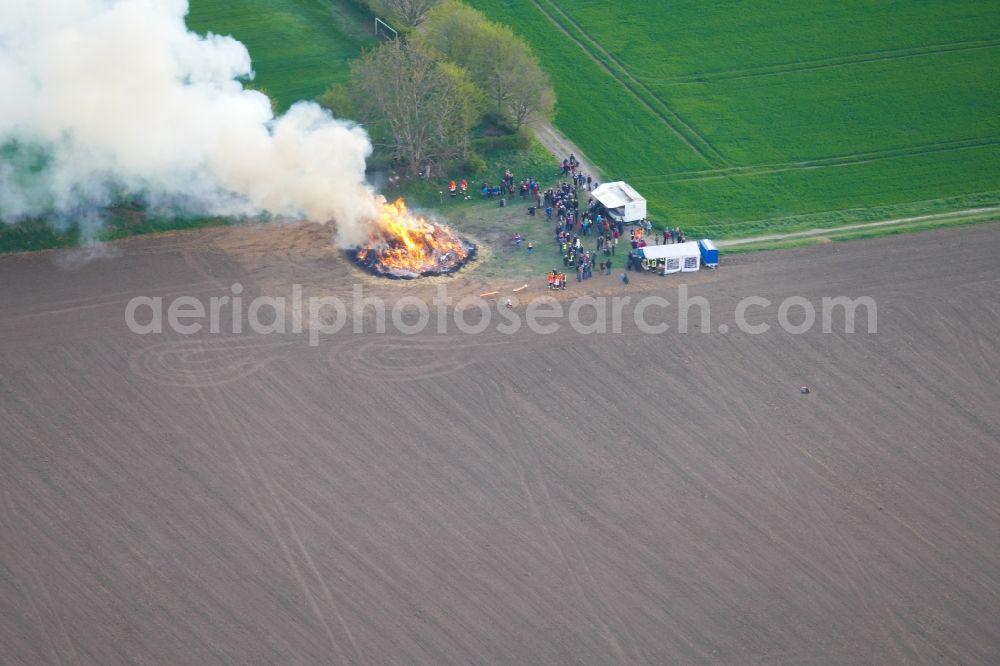 Aerial image Friedland - Smoke and flames during an Easter Fire in the district Niedernjesa in Friedland in the state Lower Saxony