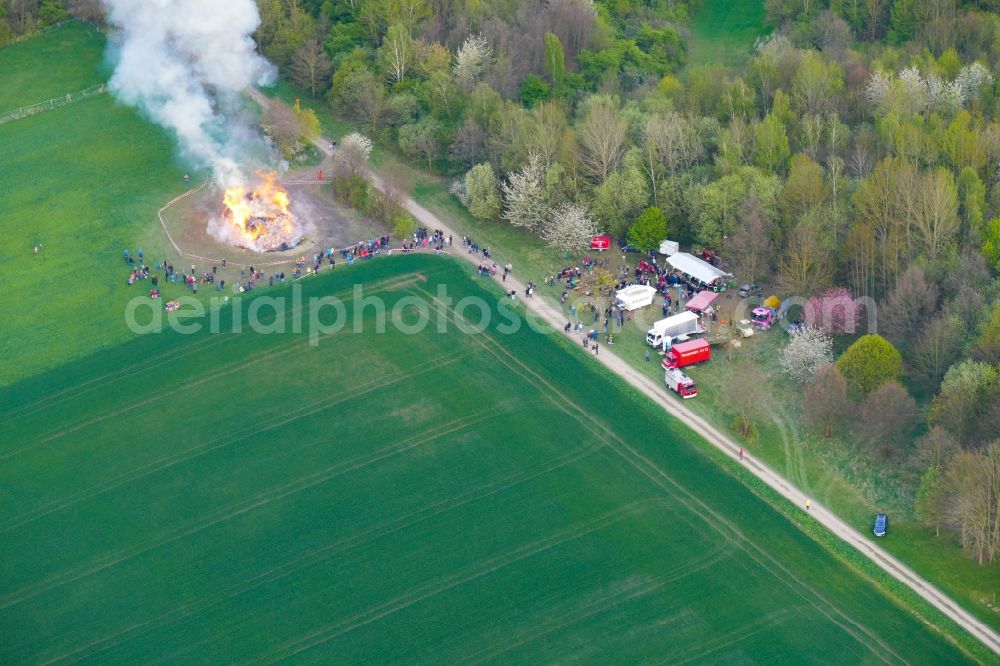 Aerial photograph Rosdorf - Smoke and flames during an Easter Fire in the district Rosdorf in Rosdorf in the state Lower Saxony