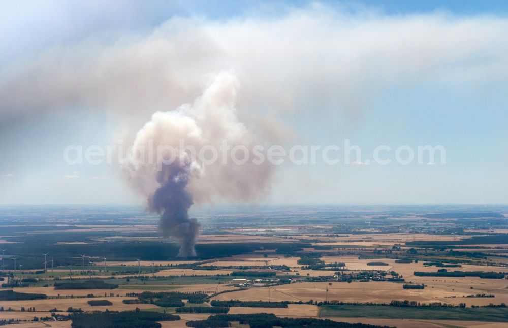 Bad Liebenwerda from above - Smoke clouds by the Great Fire - destroyed forest fire tree population in a wooded area - forest terrain in Bad Liebenwerda in the state Brandenburg, Germany