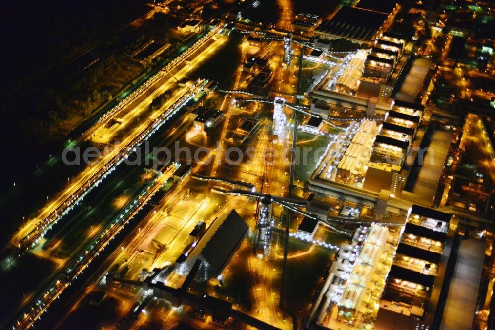 Jänschwalde from above - Night shot of Wads of smoke of the chimneys of the power plant Jaenschwalde in the state Brandenburg