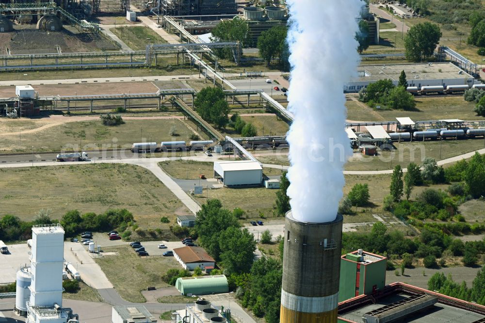 Aerial image Schkopau - Clouds of smoke on the power plant in Schkopau in the state Saxony-Anhalt, Germany