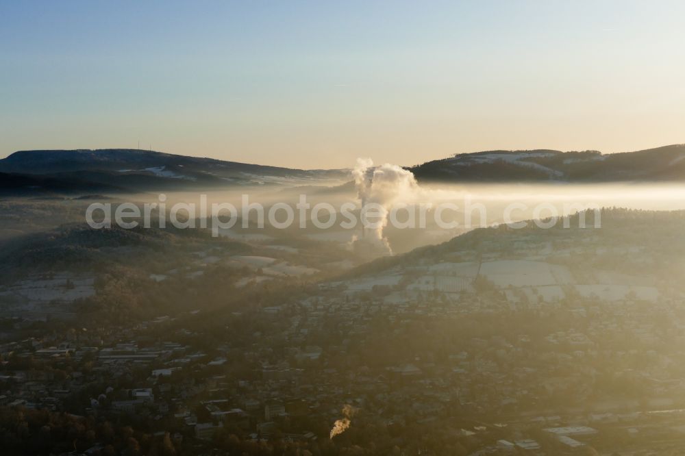 Aerial photograph Witzenhausen - Clouds of smoke on the horizon over a factory in Witzenhausen in the state Hesse, Germany