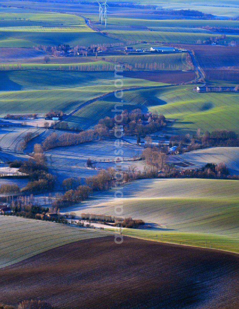 Aerial photograph Paltzschen - Structures on agricultural fields in Paltzschen in the state Saxony, Germany