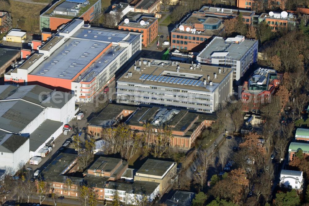 Aerial image Potsdam - The grounds of the Media City Babelsberg in Potsdam in Brandenburg. The site is rbb television and the image and logo search engine Pixray