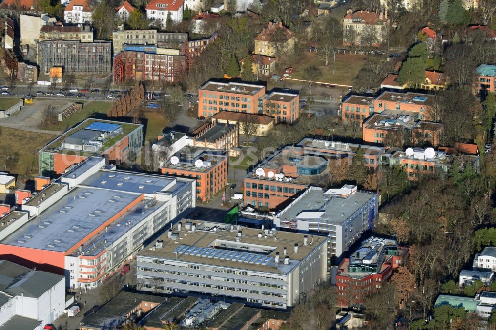 Aerial photograph Potsdam - The grounds of the Media City Babelsberg in Potsdam in Brandenburg. The site is rbb television and the image and logo search engine Pixray