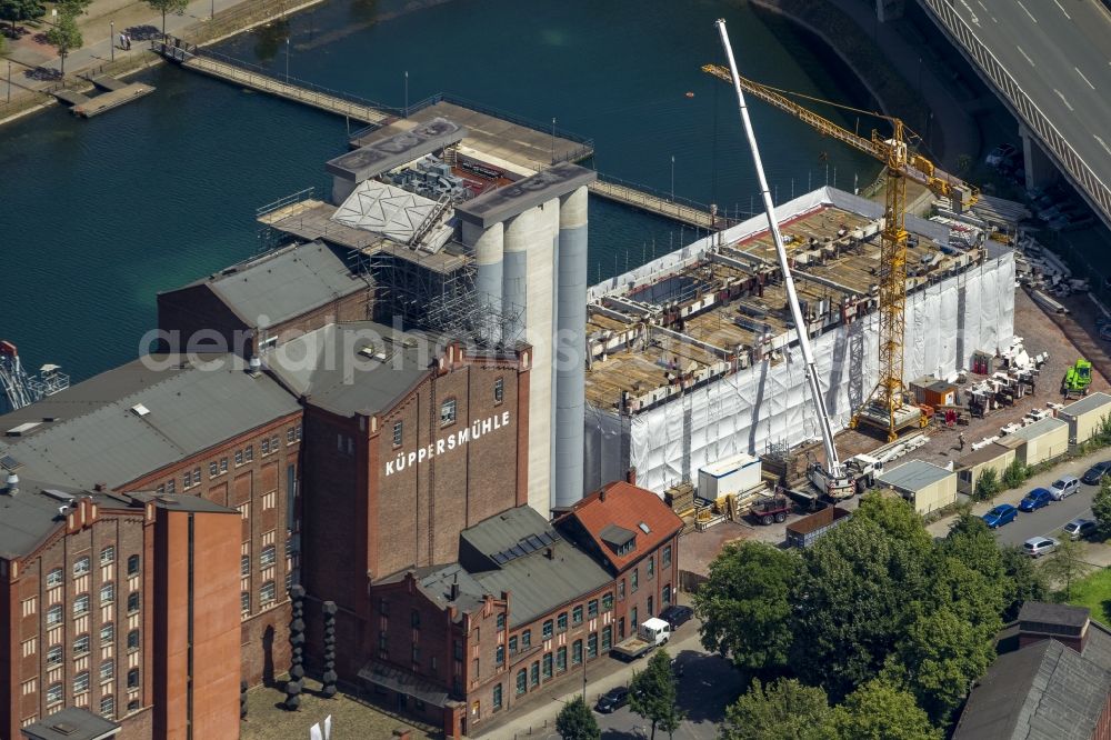 Aerial image Duisburg - Construction site at Küppersmühle on Küpperbusch Museum in Duisburg in the Ruhr area in North Rhine-Westphalia