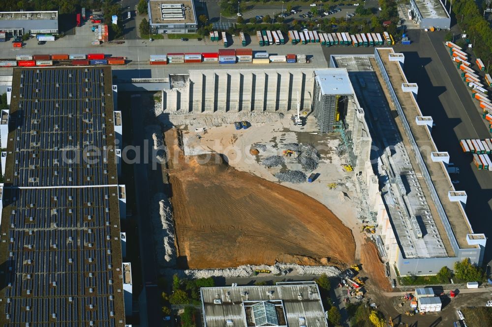 Leipzig from above - Dismantling of a high-bay warehouse complex and logistics center on the site Am alten Flughafen in the district Mockau in Leipzig in the state Saxony, Germany