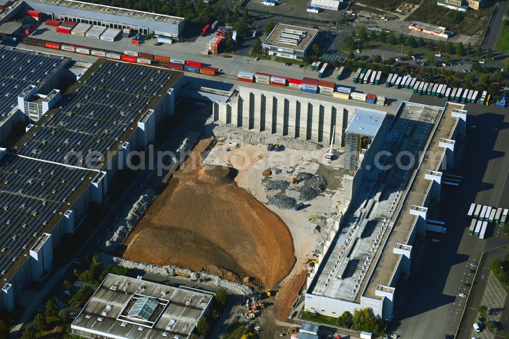 Aerial image Leipzig - Dismantling of a high-bay warehouse complex and logistics center on the site Am alten Flughafen in the district Mockau in Leipzig in the state Saxony, Germany