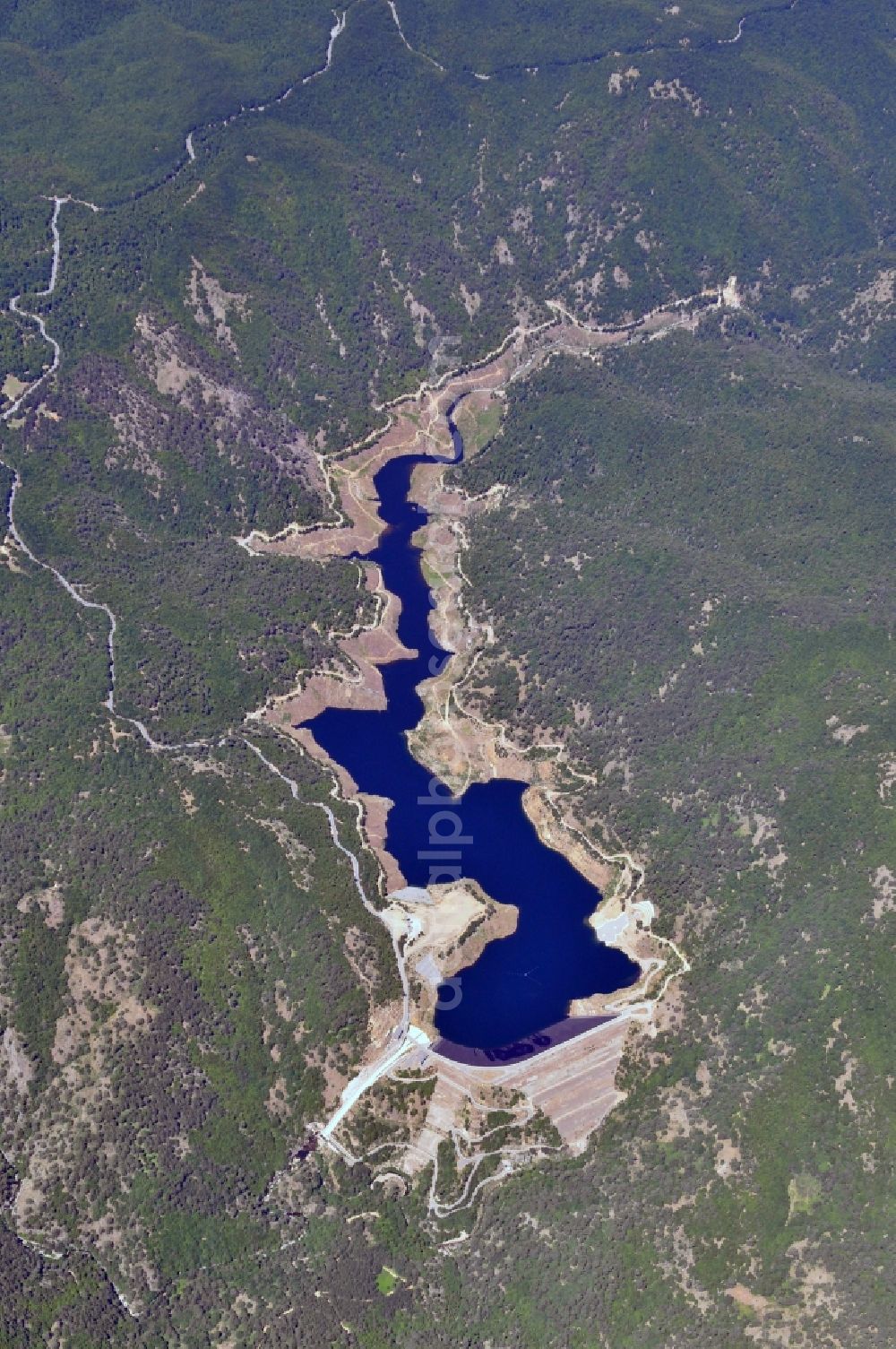 Lago Del Menta from above - Retention basin and the reservoir of the hydroelectric power station at Lago Del Menta in the Province of Reggio Calabria in Italy