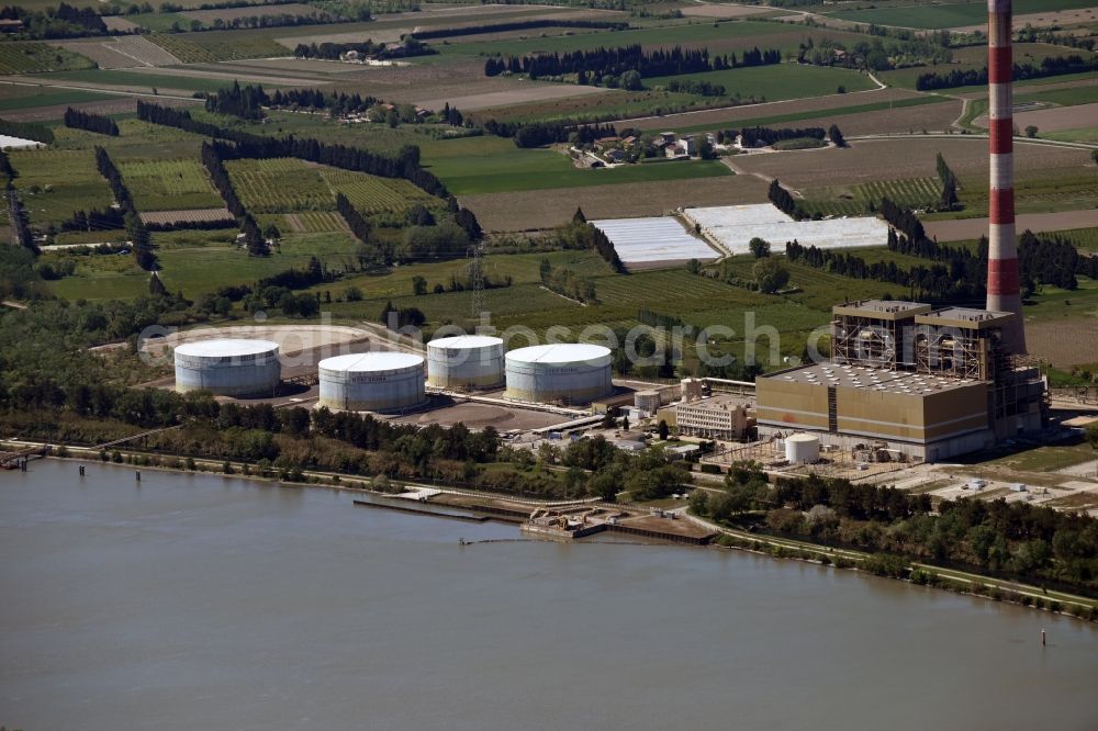 Aramon from the bird's eye view: Building remains of the reactor units and facilities of the NPP nuclear power plant in Aramon in Languedoc-Roussillon Midi-Pyrenees, France