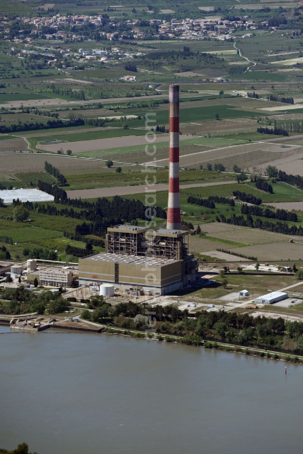 Aerial image Aramon - Building remains of the reactor units and facilities of the NPP nuclear power plant in Aramon in Languedoc-Roussillon Midi-Pyrenees, France