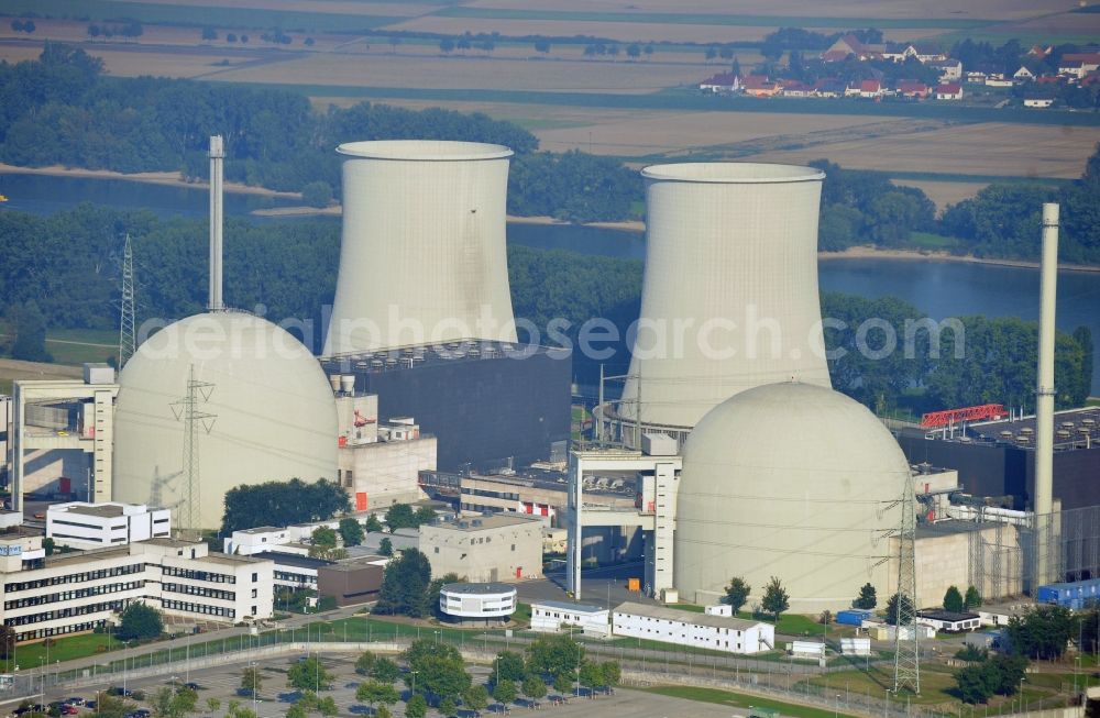 Aerial image Biblis - Building remains of the reactor units and facilities of the NPP nuclear power plant of RWE Power AG in Biblis in the state Hesse