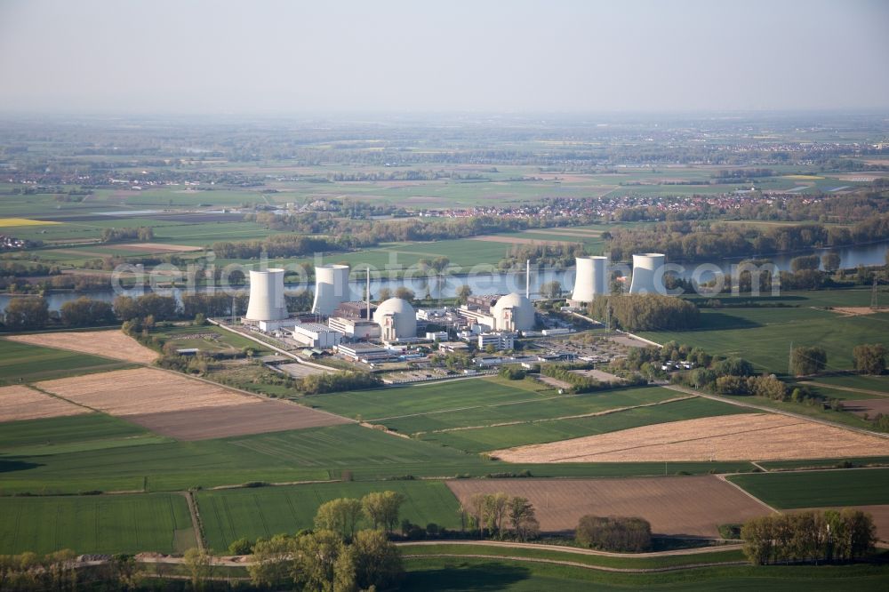 Aerial photograph Biblis - Building remains of the reactor units and facilities of the NPP nuclear power plant in Biblis in the state Hesse