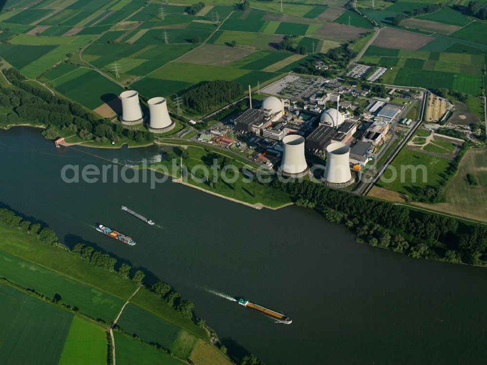 Biblis from above - Building remains of the reactor units and facilities of the NPP nuclear power plant in Biblis in the state Hesse