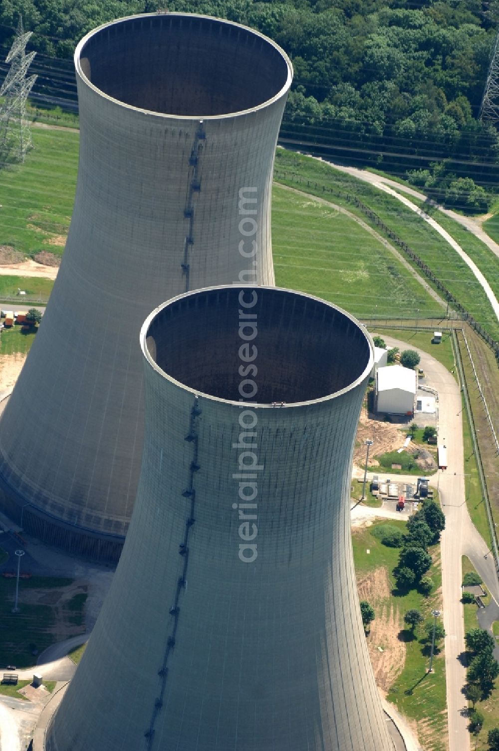 Aerial image Grafenrheinfeld - Building remains of the reactor units and facilities of the NPP nuclear power plant in Grafenrheinfeld in the state Bavaria