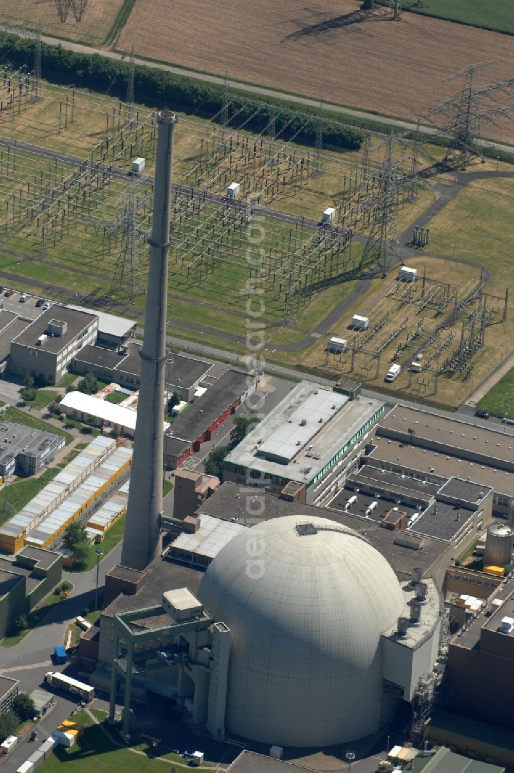 Aerial image Grafenrheinfeld - Building remains of the reactor units and facilities of the NPP nuclear power plant in Grafenrheinfeld in the state Bavaria