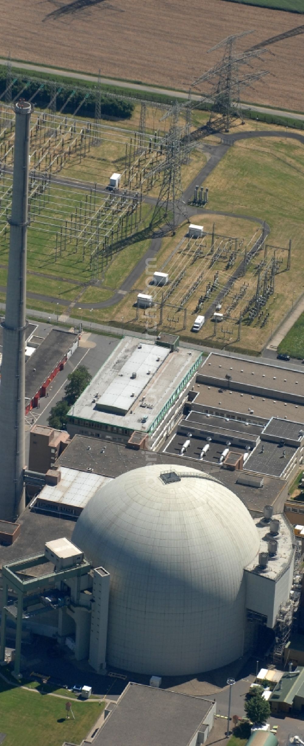 Aerial image Grafenrheinfeld - Building remains of the reactor units and facilities of the NPP nuclear power plant in Grafenrheinfeld in the state Bavaria