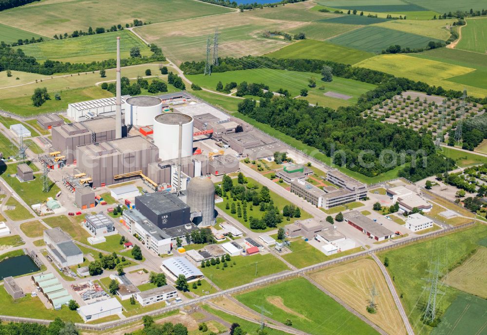 Aerial photograph Gundremmingen - Building remains of the reactor units and facilities of the NPP nuclear power plant in Gundremmingen in the state Bavaria, Germany