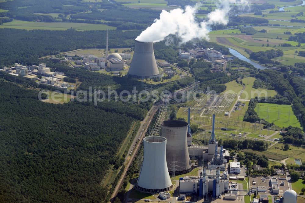 Aerial photograph Lingen (Ems) - Building remains of the reactor units and facilities of the NPP nuclear power plant in Lingen (Ems) in the state Lower Saxony