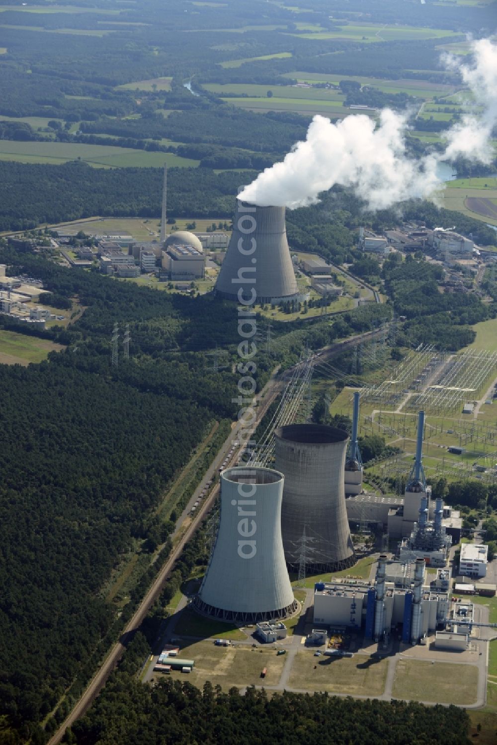 Lingen (Ems) from above - Building remains of the reactor units and facilities of the NPP nuclear power plant in Lingen (Ems) in the state Lower Saxony