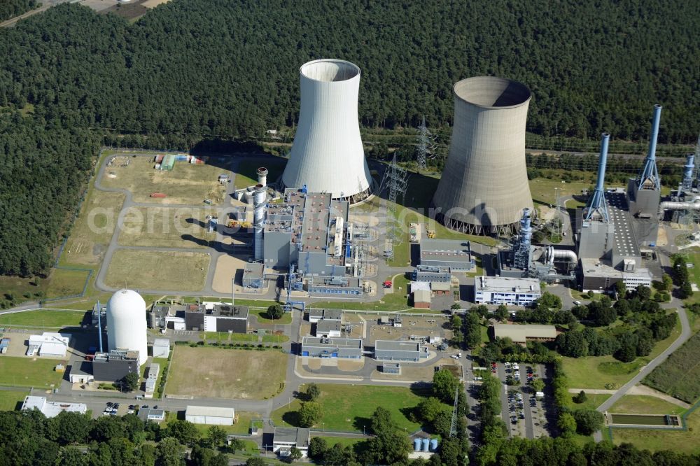 Lingen (Ems) from above - Building remains of the reactor units and facilities of the NPP nuclear power plant in Lingen (Ems) in the state Lower Saxony