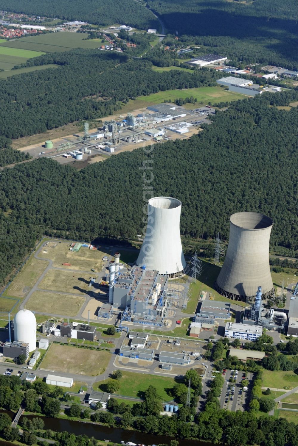 Aerial image Lingen (Ems) - Building remains of the reactor units and facilities of the NPP nuclear power plant in Lingen (Ems) in the state Lower Saxony