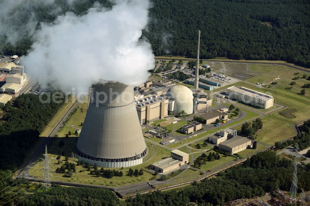 Lingen (Ems) from above - Building remains of the reactor units and facilities of the NPP nuclear power plant in Lingen (Ems) in the state Lower Saxony