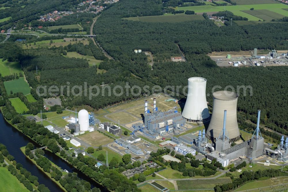 Aerial image Lingen (Ems) - Building remains of the reactor units and facilities of the NPP nuclear power plant in Lingen (Ems) in the state Lower Saxony