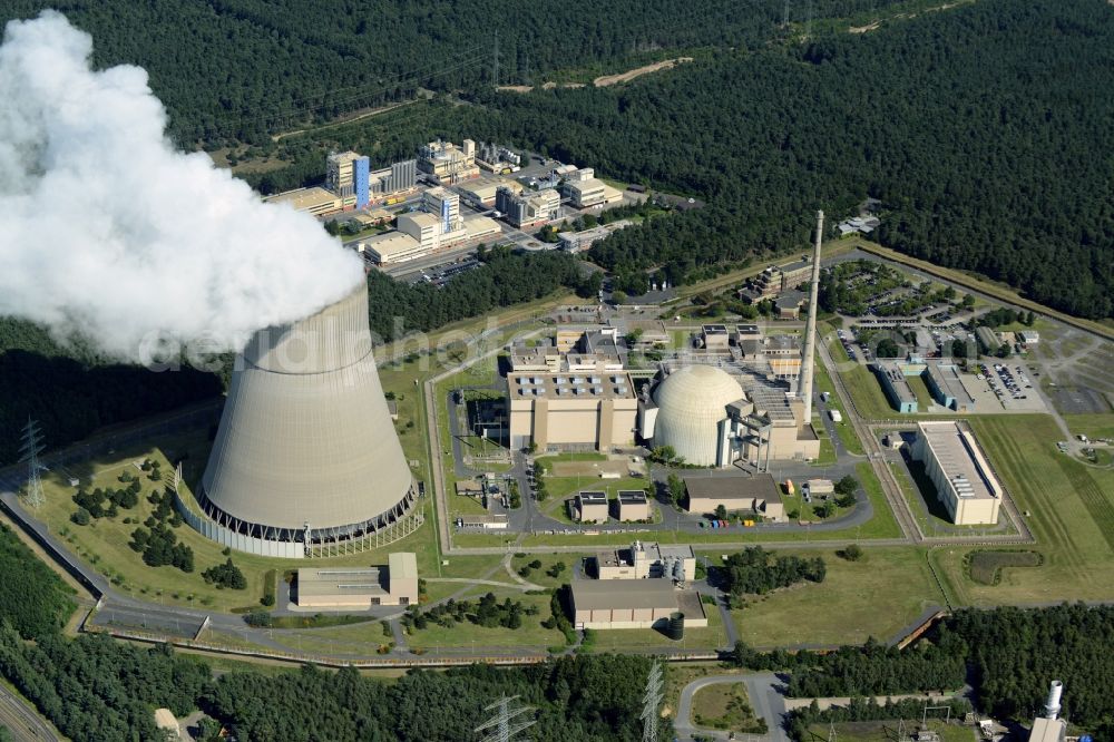 Lingen (Ems) from above - Building remains of the reactor units and facilities of the NPP nuclear power plant in Lingen (Ems) in the state Lower Saxony