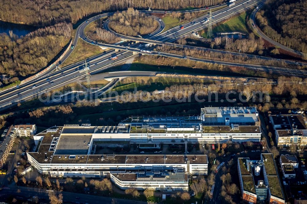 Aerial image Düsseldorf - Data center building and online data processing hub Interxion Deutschland GmbH in Duesseldorf in the state North Rhine-Westphalia, Germany