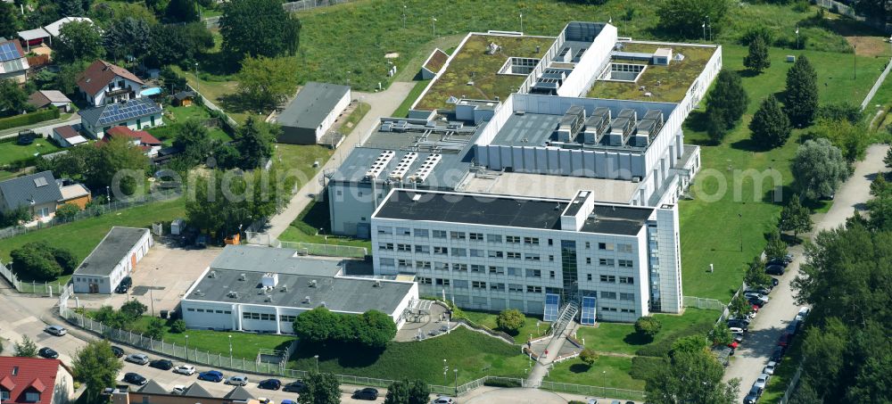 Berlin from above - Data center building and online data processing hub on street Florastrasse in the district Mahlsdorf in Berlin, Germany