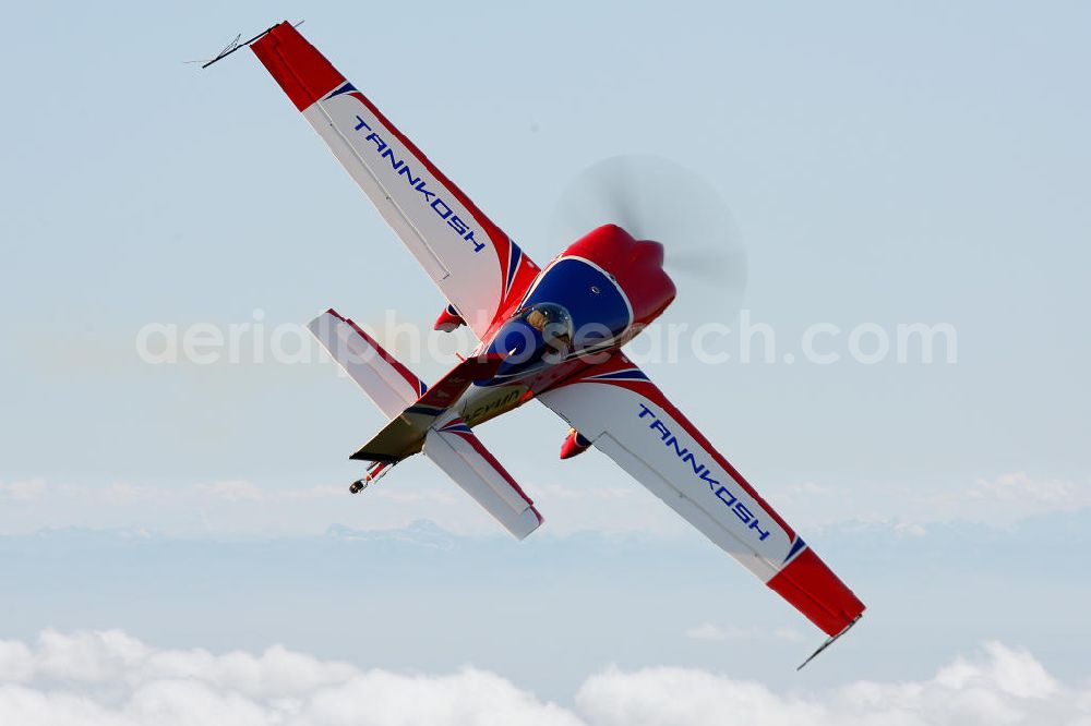 Aerial image Untergschwend - Red Bull Air Race Pilot Matthias Dolderer während eines Fluges mit einem Flugzeug / Kleinflugzeug vom Typ Extra 330SC mit der Kennung D-EXMD über Untergschwend / Bayern. Red Bull Air Race Pilot Matthias Dolderer during a flight with a smal aircraft / plan near by the village Untergschwend / Bavaria.