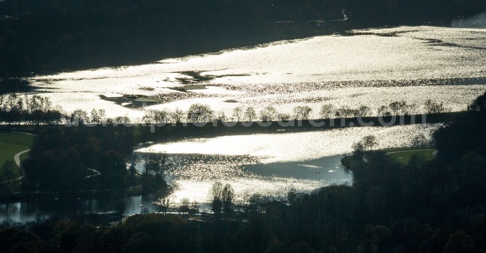 Herbede from above - Reflections on the barrier lake Kemnader Stausee in Herbede in the state of North Rhine-Westphalia