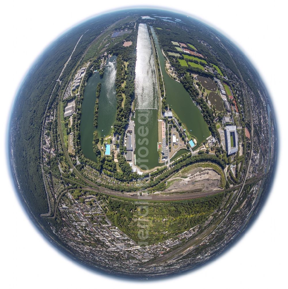 Aerial image Duisburg - Fisheye, fish eye view of the race course Wedau and MSV Arena in Duisburg in the Ruhr area in North Rhine-Westphalia