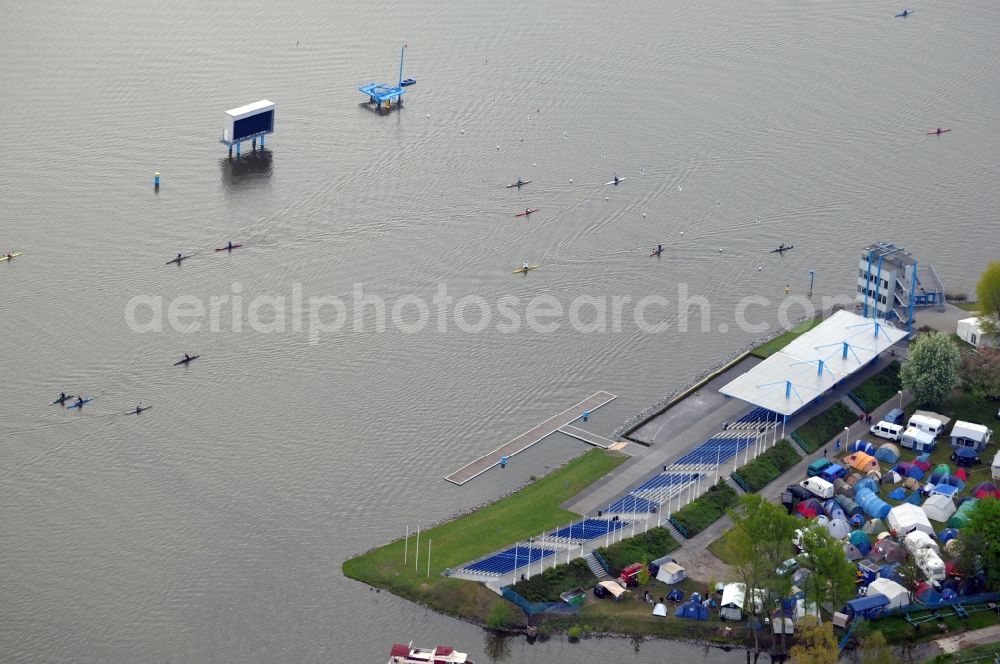 Aerial image Brandenburg - The regatta course on the Brandenburg Beetzsee. The sports complex is the venue for the annual regatta Brandenburg canoe racing, dragon boat racing and canoe marathon