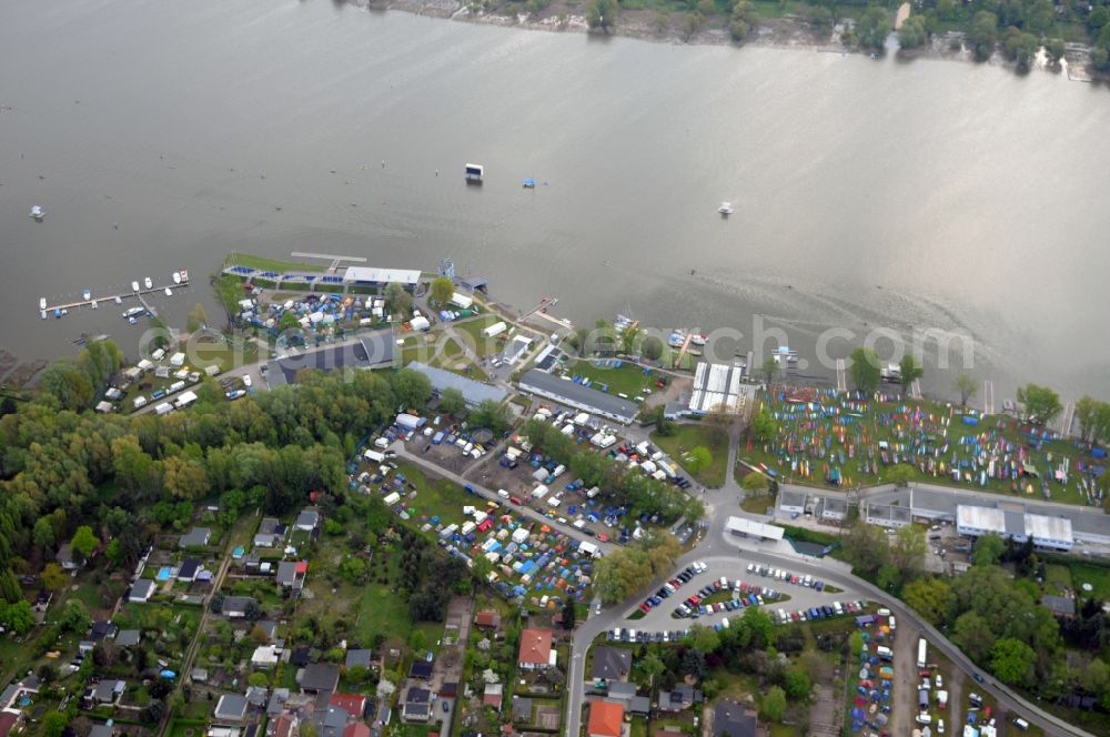 Aerial photograph Brandenburg - The regatta course on the Brandenburg Beetzsee. The sports complex is the venue for the annual regatta Brandenburg canoe racing, dragon boat racing and canoe marathon