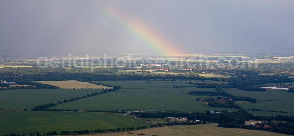 Kyritz from above - Regenbogen über der Stadt Kyritz in Brandenburg. Rainbow over the town Kyritz in Brandenburg.