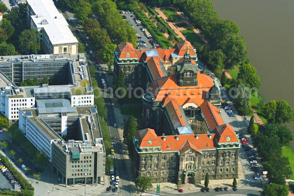 Aerial image Dresden - Government administration building Saechsischer Landtag on place Bernhard-von-Lindenau-Platz in Dresden in the state Saxony, Germany