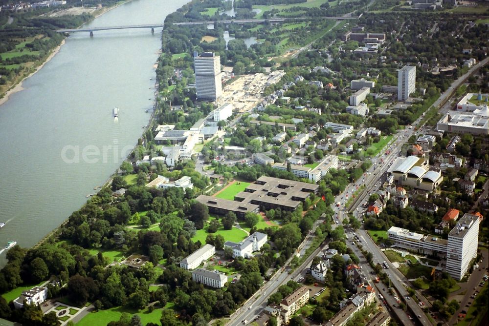 Bonn from above - Government District at the riverside of the Rhine in Bonn with a view over the overlooking the former federal chancellery in North Rhine-Westphalia