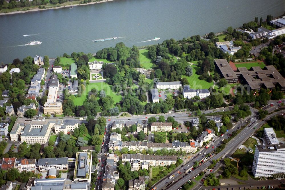 Aerial image Bonn - Government District at the riverside of the Rhine in Bonn with a view over the overlooking the former federal chancellery in North Rhine-Westphalia