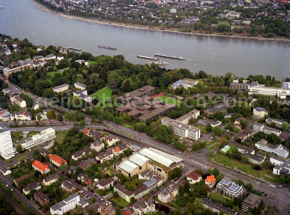 Aerial photograph Bonn - A former government district in Bonn with the Palais Schaumburg, Chancellor's Office and the Representation of Saxony-Anhalt on the east side of Willy-Brandt-Allee on the Rhine