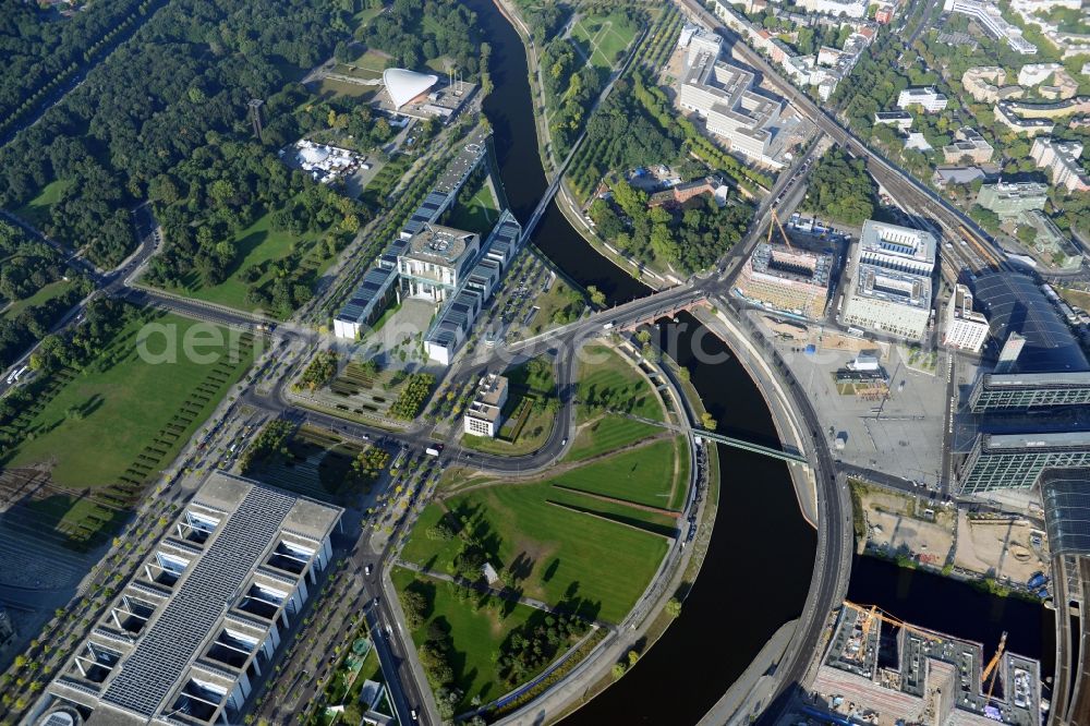 Aerial image Berlin Moabit - Government district with the Federal Chancellery along the Spree in Berlin Tiergarten