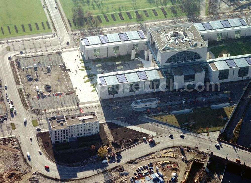 Aerial photograph Berlin - Tiergarten - Regierungsviertel, Bundeskanzleramt, Schweizer Botschaft