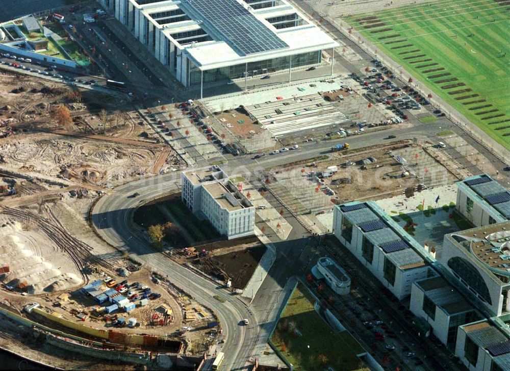 Aerial photograph Berlin - Tiergarten - Regierungsviertel, Kanzleramt, Schweizer Botschaft