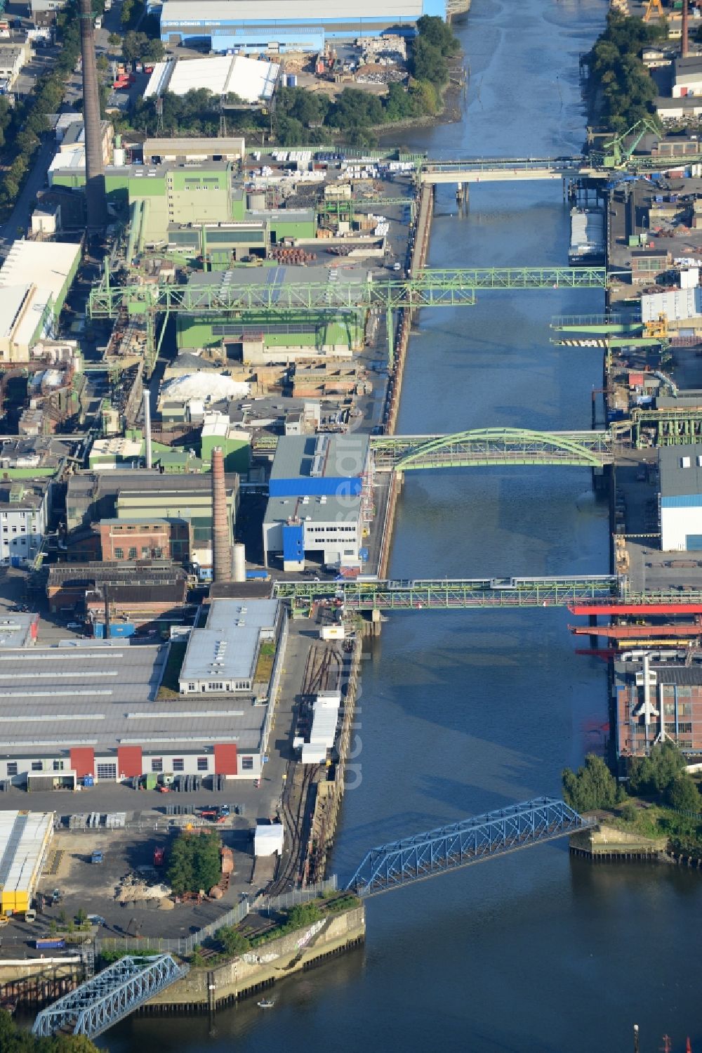 Aerial image Hamburg - Reginenort bridge and Beesenland bridge in Hamburg-Mitte / Veddel. A project of the Hamburg Port Authority HPA