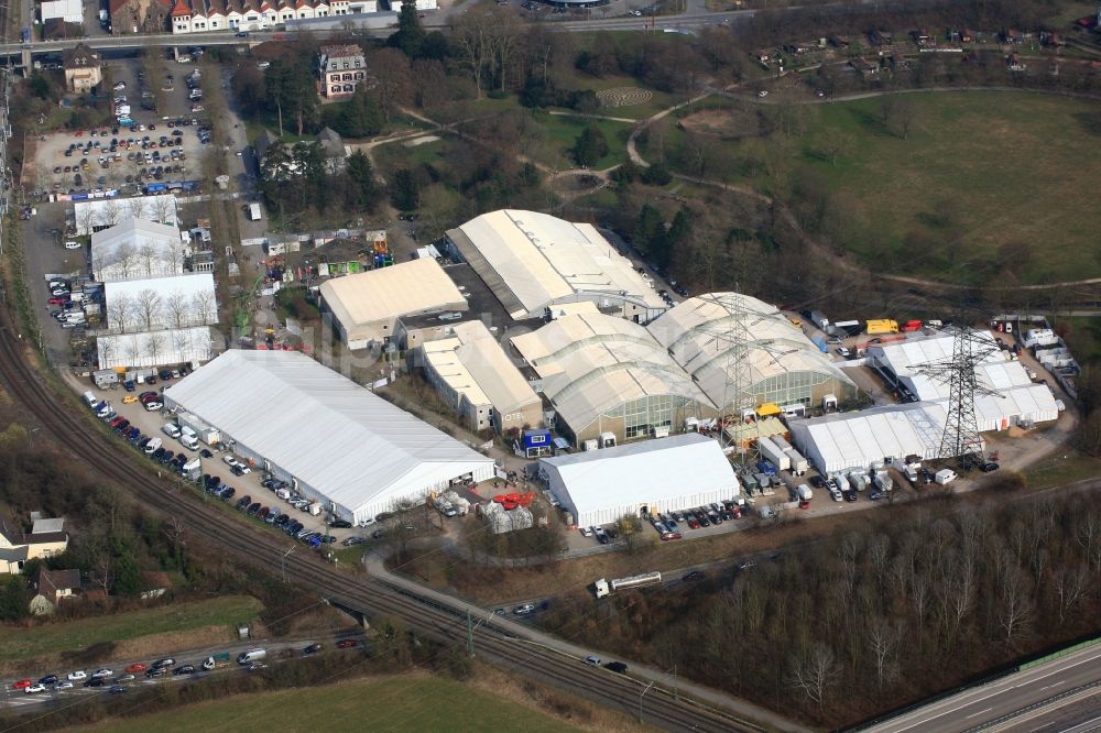 Lörrach from above - Traditionally, in the spring, the regional consumer fair in Loerrach in Baden-Wuerttemberg