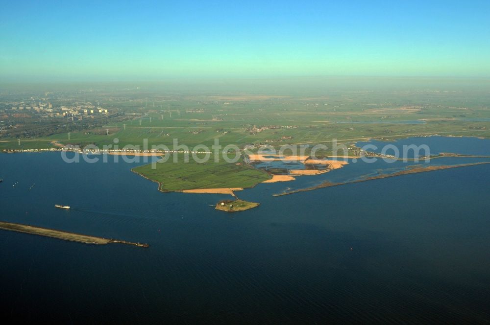 Waterland from above - Partial view of the region Waterland on the shore of the bay IJmeer with views of the island Texel in the province of North Holland in the Netherlands