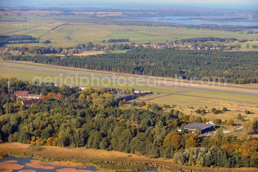 Garz from above - View of the regional airport Heringsdorf in Garz in the state Mecklenburg-Vorpommern. The airport is located on the region of the municipal corporations Garz and Zirchow