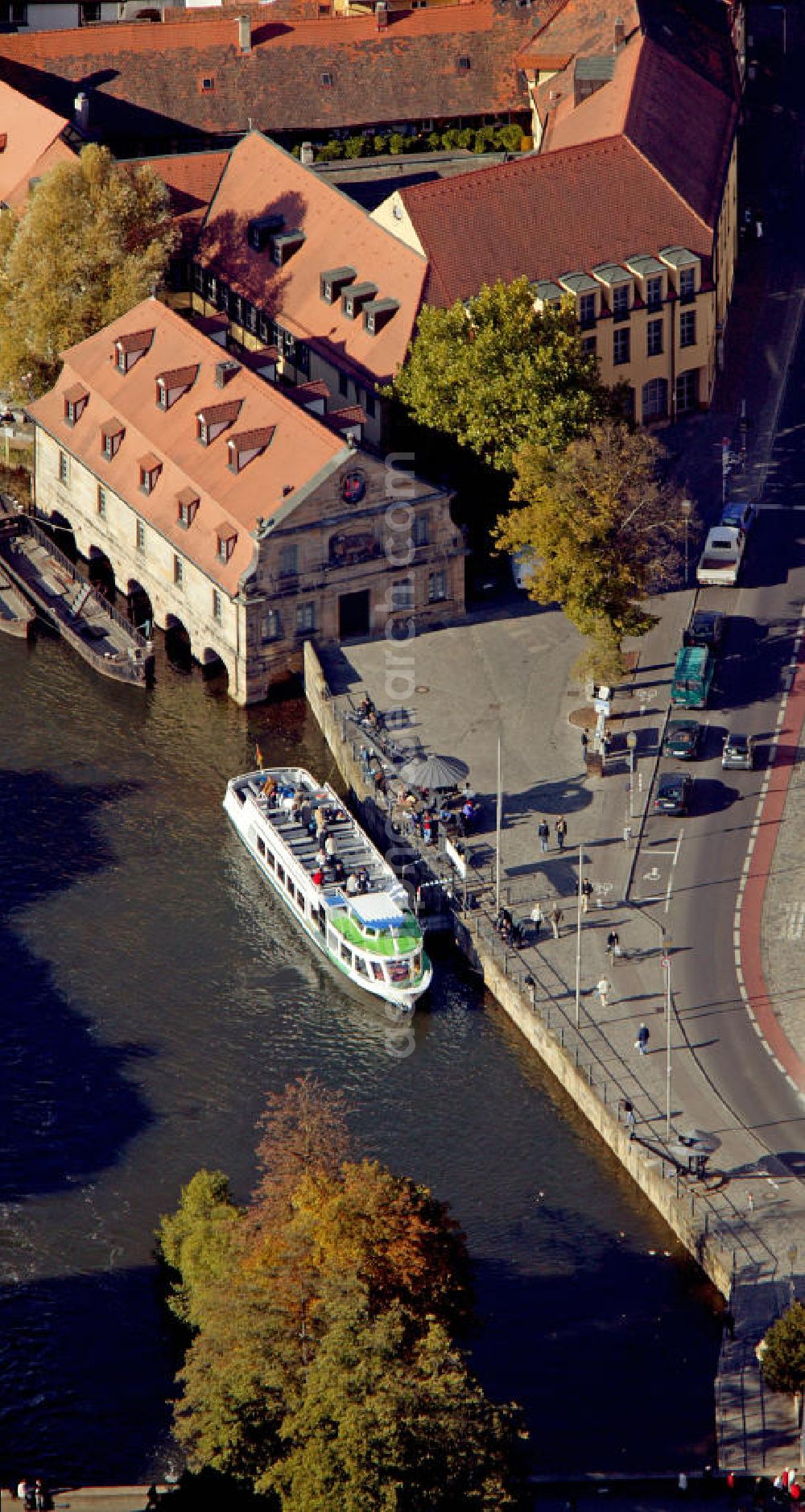 Bamberg from the bird's eye view: Blick auf die Regnitz, einen Nebenfluss des Main in Bayern. Bamberg river Regnitz.